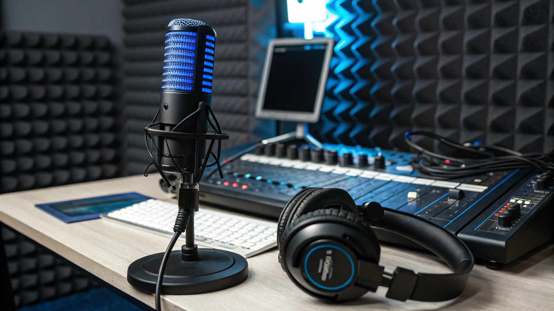 Broadcast microphone inside the Complete Computing radio studio